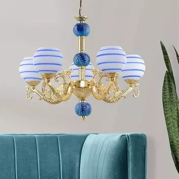 Safir Light Zamak Детализированная люстра из синей полосатой плитки, 5 предметов - золото