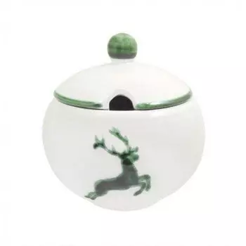 Сахарница Green Deer гладкая с вырезом d: 10 см / высота: 11 см Gmundner Keramik, белый/зеленый