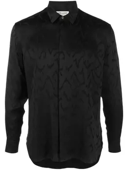 Saint Laurent атласная рубашка с абстрактным принтом, черный
