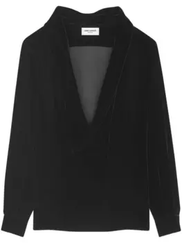 Saint Laurent бархатная блузка с V-образным вырезом, черный