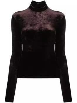 Saint Laurent бархатная футболка с высоким воротником, коричневый