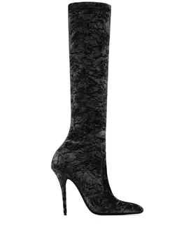 Saint Laurent бархатные ботфорты Ella 110, черный