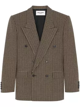 Saint Laurent блейзер из смесовой шерсти в клетку, коричневый