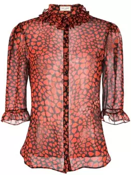 Saint Laurent блузка с оборками и принтом, красный