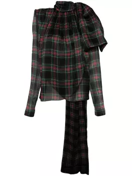 Saint Laurent блузка с воротником-лавальер, зеленый