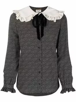 Saint Laurent блузка с воротником Питер Пэн и узором в горох, черный