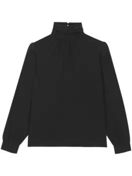 Saint Laurent блузка с высоким воротником и длинными рукавами, черный