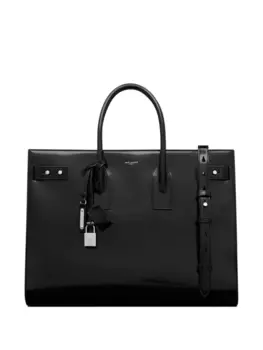 Saint Laurent большая лаированная сумка-тоут Sac de Jour, черный