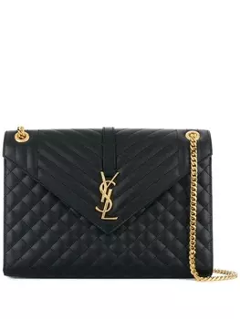 Saint Laurent большая сумка-конверт с декором Monogram, черный