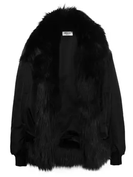Saint Laurent бомбер с искусственным мехом, черный