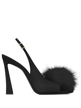 Saint Laurent босоножки с искусственным мехом, черный