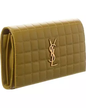 Saint Laurent Cassandre Стеганая кожаная сумка через плечо, зеленый