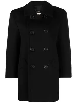 Saint Laurent double-breasted wool coat, черный