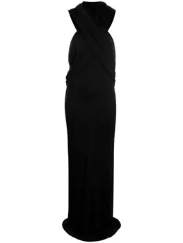 Saint Laurent драпированное платье с капюшоном, черный