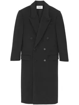 Saint Laurent двубортное пальто макси, серый