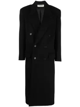 Saint Laurent двубортное шерстяное пальто, черный