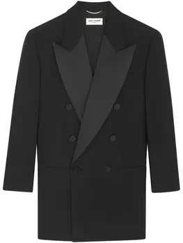 Saint Laurent двубортный блейзер из необработанной шерсти, черный