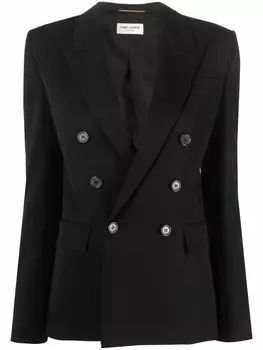 Saint Laurent двубортный блейзер с заостренными лацканами, черный