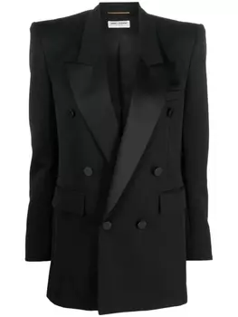 Saint Laurent двубортный шерстяной блейзер, черный