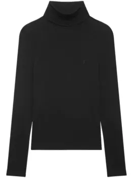 Saint Laurent джемпер с высоким воротником и вышивкой Cassandre, черный