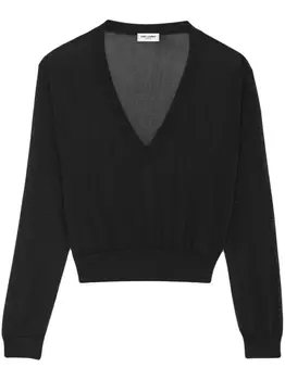 Saint Laurent джемпер тонкой вязки с V-образным вырезом, черный