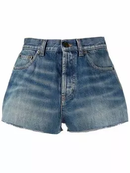 Saint Laurent джинсовые шорты с завышенной талией, синий