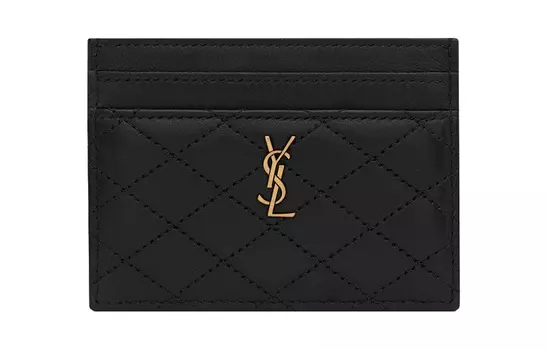 SAINT LAURENT GABY Стеганая овчинная визитница женская черная