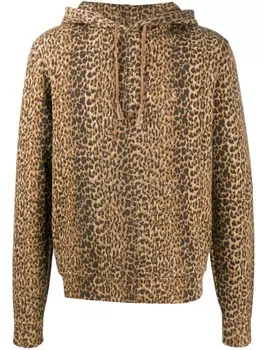 Saint Laurent худи с леопардовым принтом, коричневый
