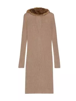 Saint Laurent кардиган-пальто с воротником из искусственного меха, нейтральный цвет