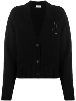 Saint Laurent кардиган с пайетками и монограммой, черный