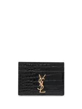 Saint Laurent картхолдер Cassandre с тиснением под кожу крокодила, черный