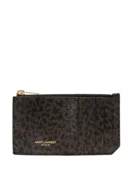 Saint Laurent картхолдер Fragments с леопардовым принтом, коричневый