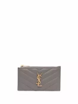 Saint Laurent картхолдер на молнии с монограммой, нейтральный цвет