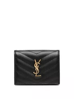 Saint Laurent картхолдер с металлическим логотипом, черный