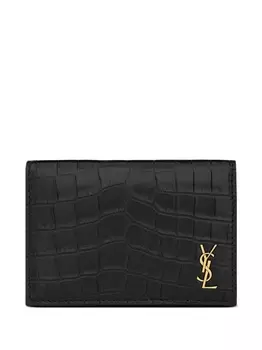 Saint Laurent картхолдер с тиснением под кожу крокодила, черный