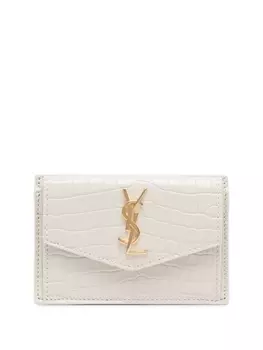 Saint Laurent картхолдер Uptown с тиснением под кожу крокодила, белый