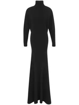 Saint Laurent кашемировое платье макси с высоким воротником, черный