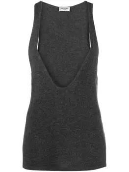 Saint Laurent кашемировый топ с глубоким U-образным вырезом, серый