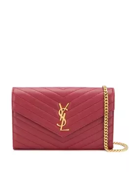 Saint Laurent клатч-конверт с монограммой, красный