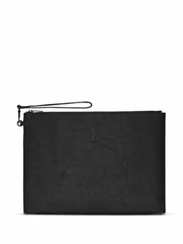 Saint Laurent клатч с тиснением под кожу крокодила, черный
