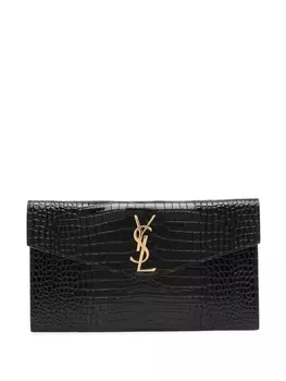 Saint Laurent клатч Uptown с тиснением под кожу крокодила, черный
