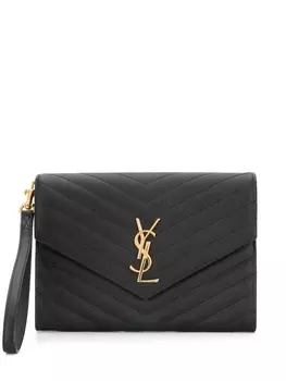 Saint Laurent клатч YSL New Pouch с декором Monogram, черный