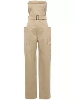 Saint Laurent комбинезон без бретелей с поясом, нейтральный цвет