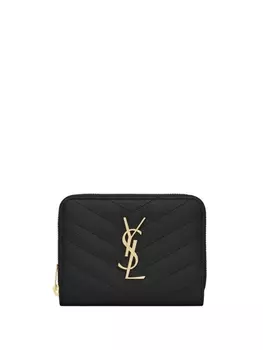 Saint Laurent компактный кошелек с круговой молнией, черный