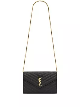 Saint Laurent кошелек Cassandre Envelope с цепочкой, черный