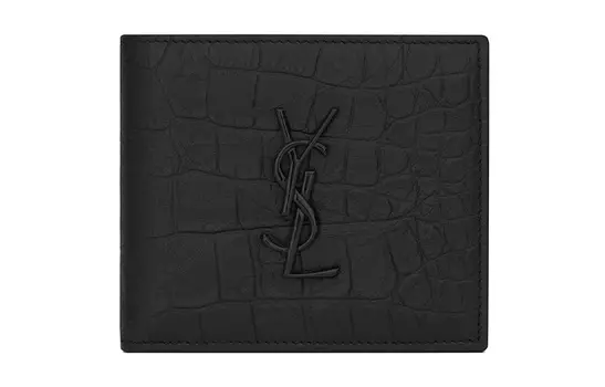 SAINT LAURENT Кошелек CASSANDRE из коровьей кожи с крокодиловым узором, унисекс, черный