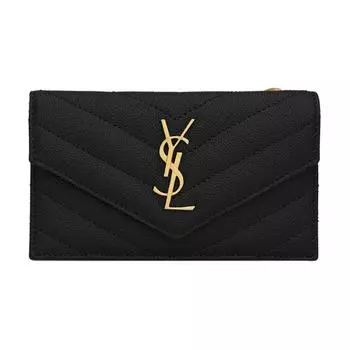 SAINT LAURENT Кошелек для монет и карт из коровьей кожи с монограммой, женские, черные