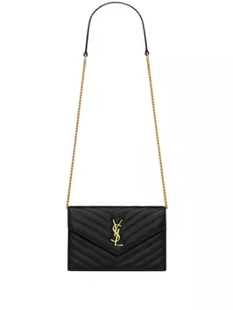 Saint Laurent кошелек-конверт на цепочке, черный