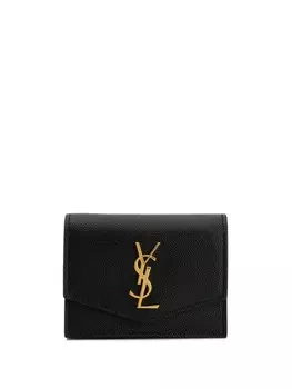Saint Laurent кошелек на кнопке с металлическим логотипом, черный