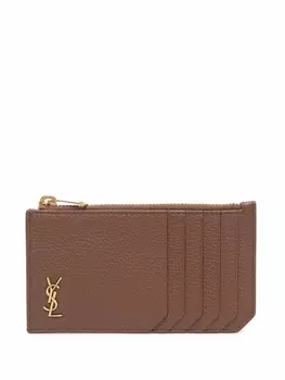 Saint Laurent кошелек на молнии с логотипом, коричневый